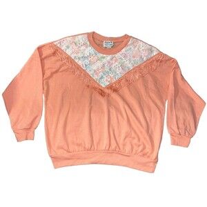Stepping-Up Vintage 60s Womens 24W/44 Floral Lace Tasseled Sweatshirt USA Made